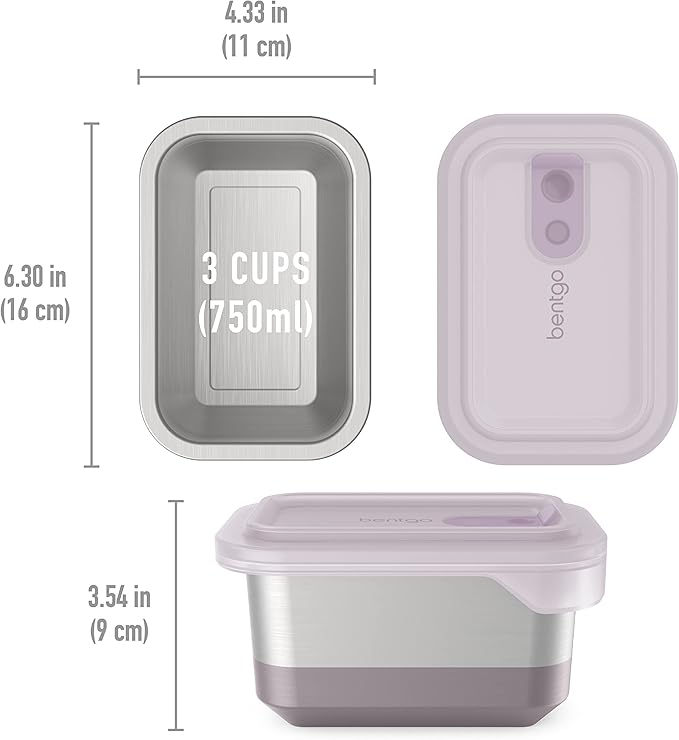 Bentgo MicroSteel Heat & Eat Container - Microwave-Safe, Sustainable & Reusable Stainless Steel Food Storage Container with Airtight Lid for Eco-Friendly Meal Prepping (Lunch Size - 3 Cups)