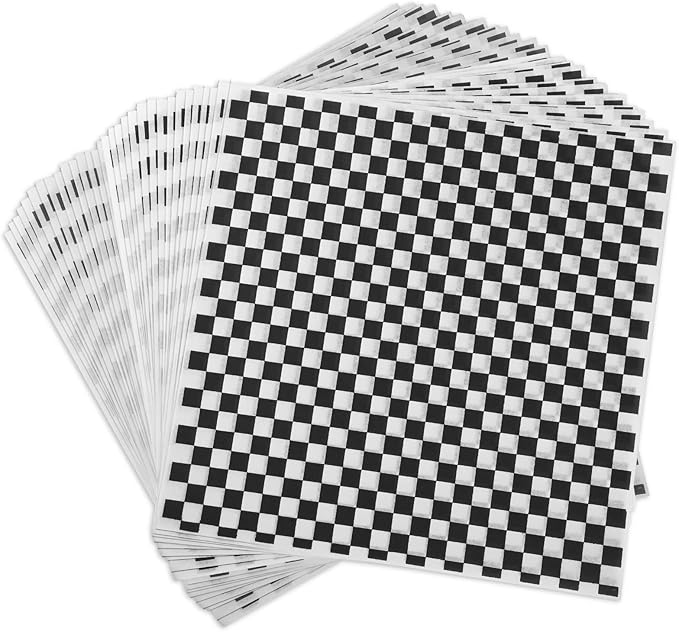 GeeRic Waxed Deli Paper Sheets 12 * 12 Inch, 100 Pcs Food Basket Liners for Sandwiches, Burgers, Checkered Deli Wrap Wax Paper Sheets Black