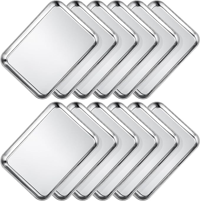 Wildone Sheet Pan Set Baking Sheet Cookie Sheet Baking Pan Toaster Oven Pans, 12 PCS Stainless Steel Baking Tray Cookie Pan, Heavy Duty & Dishwasher Safe, 9 x 6.7 x 1 Inches