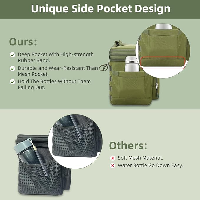 HSHRISH XLarge Expandable Tactical Lunch Box for Adults, Insulated Heavy Duty Lunch Pail, Leakproof Lunch Cooler for Men Work Outdoor Picnic Road Trip Camping, 36 Cans/22 L, Army Green