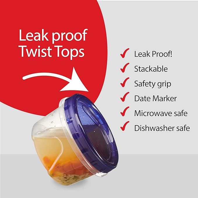 PLASTICPRO 6 Pack Twist Cap Food Storage Containers with Blue Screw on Lid- 16 oz Reusable Meal Prep Containers - Freezer and Microwave Safe Blue Plastic Food Storage