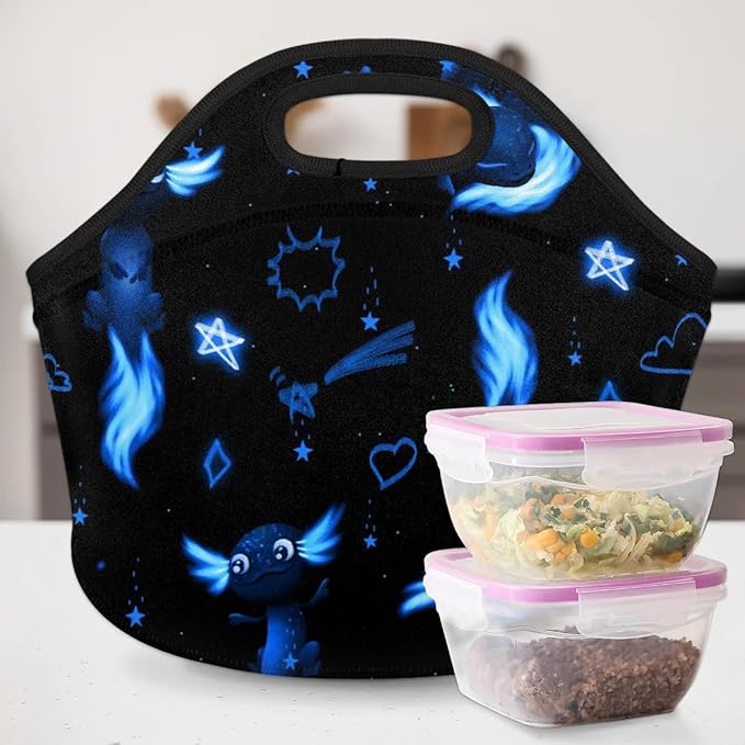 Kids Lunch Box for Boys Girls Blue Axolotl Insulated Neoprene Children Lunch Bags Sturdy Soft Bag & Reusable Cooler Lunch Thermal Meal Tote Kit for School