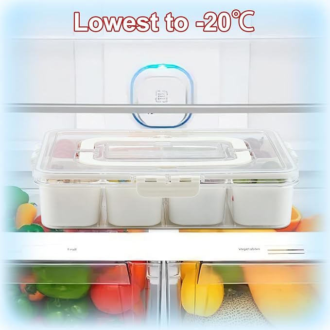 Divided Serving Tray with Lid and Handle, Portable Snackle Box with 8 Compartments & 8 Fruit Forks & 2 Spoons, Charcuterie Container for Party, Fruit, Nuts, Candy, Entertaining, Picnic, 2 Pack