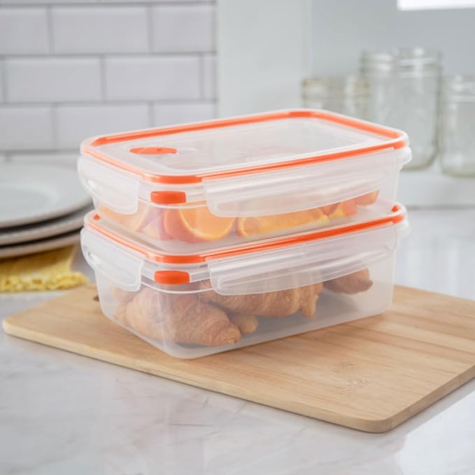Sterilite Ultra-Seal 5.8 Cup Rectangle, Airtight Food Storage Container, Latching Lid, Microwave and Dishwasher Safe, Clear With Orange Gasket, 6-Pack