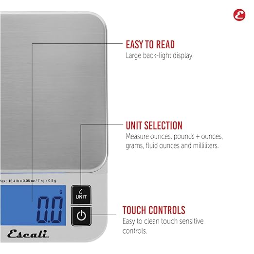 Escali Nutro Digital Food Scale, Multi-Functional Kitchen Appliance, Precise Weight Measuring and Portion Control, Baking and Cooking Made Simple, Stainless Steel Platform, Silver