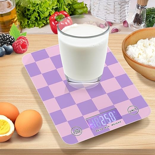 Food Scale Kitchen Scale for Baking Cooking Digital Food Weighing Measuring Scale Small Waterproof Electric Food Scale Checkered Purple