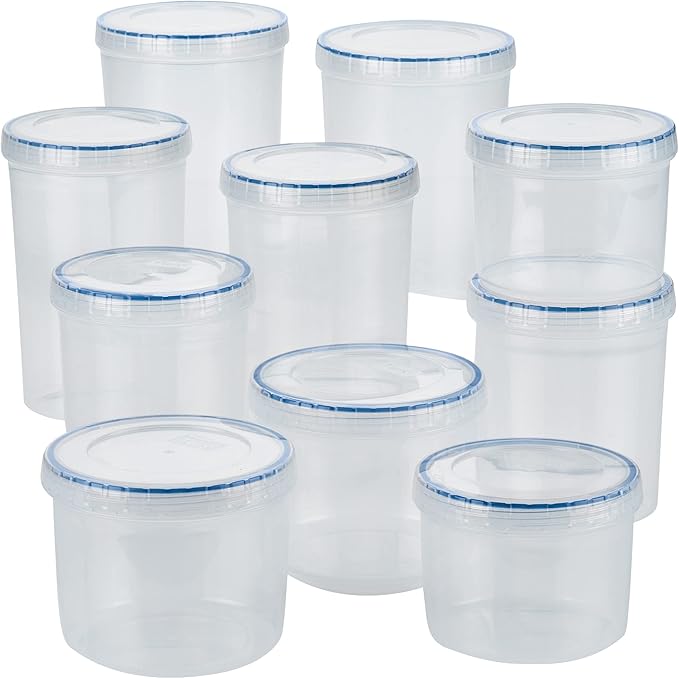 Lock & Lock Easy Essentials Food Storage Bin Set/Airtight Container Lids/BPA-Free/Dishwasher Safe, 20 Piece, Clear
