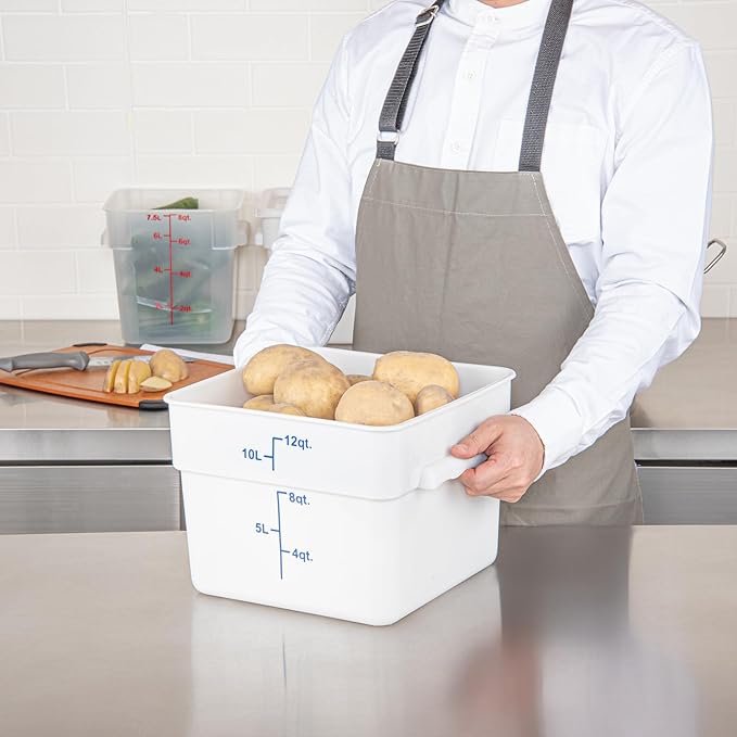 Restaurantware - Met Lux 12 Quart Food Storage Containers, 10 White Storage Containers - Lids Sold Separately, Blue Volume Markers, Dishwashable Containers, Side Handles, For Storing Foods