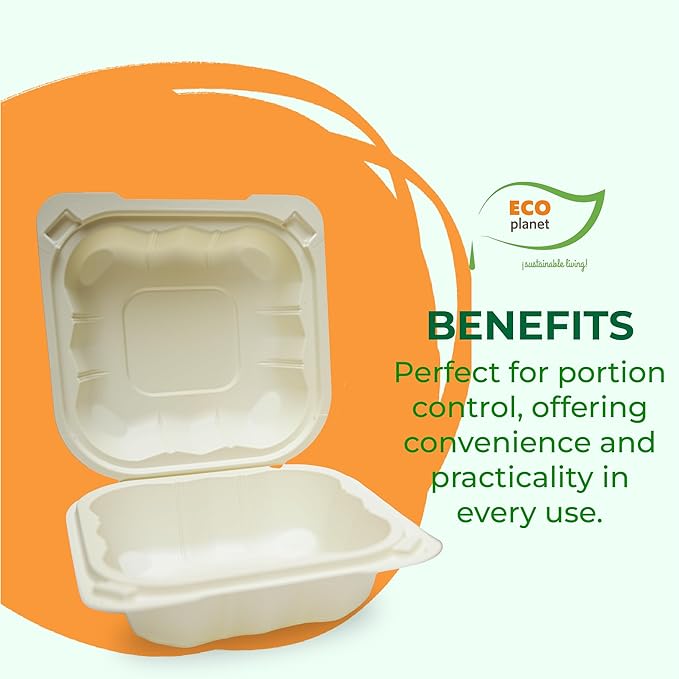 Compostable Food Containers with Lids | Durable, Biodegradable, and Eco-Friendly (50, Square C1)