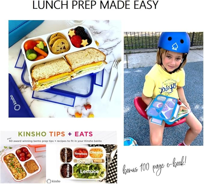 Bento Lunch Box for Kids Boys Adults, School Lunch-Box 4 Leakproof Compartments Snackle Snack Container with Utensils, Blue