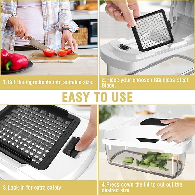 Vegetable Chopper: 10 in 1 Food Chopper - Onion Vegetable Slicer Cutter Dicer, Veggie Cutter with Container, 2 Blades, Kitchen Gadgets for Carrot Salad Garlic Potato Slicer