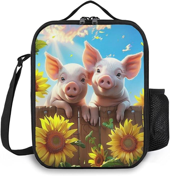 Pig Lunch Box Insulated Lunch Bag for Women Men Reusable Large Capacity Lunchbox with Shoulder Strap Small Leakproof Cooler Food Bento Tote Bag for Work Travel Picnic