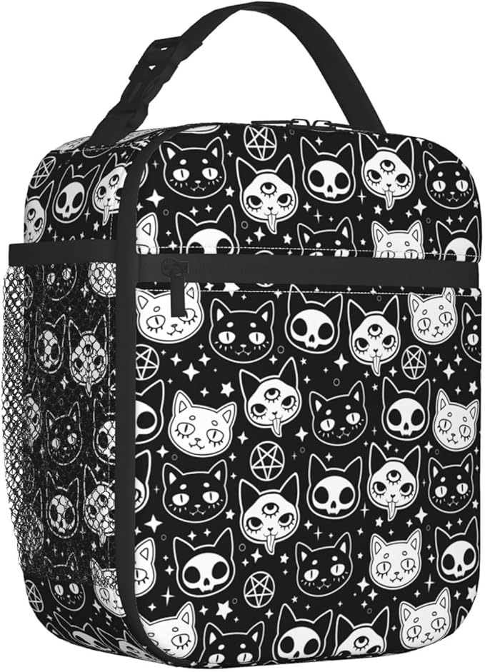 YETTA YANG Wicca Witchcraft Cat Halloween Portable Lunch Bag Insulated Lunch Box Reusable Totes For Women Men Work Picnic Camping