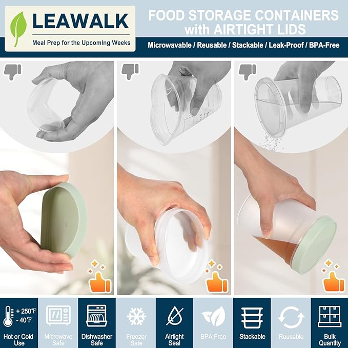 32 oz -12 Pack Reusable Food Freezer Storage Containers with Lids BPA Free, Twist Top Deli Container, Leak Proof, Stackable, Microwave and Dishwasher Safe-Elegant Green