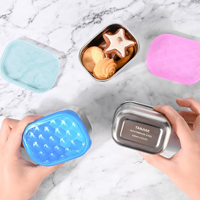 Kids Snack Pro - Stainless Steel Snack Containers for Kids | Easy Open Leak Proof Small Food Containers with Silicone Lids - Perfect Metal Toddler Lunch Box for Daycare and School (8oz*3)