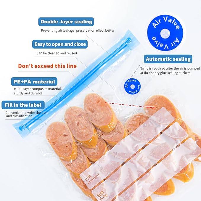 Sous Vide Bags, 50 PCS 10"X11" Reusable Vacuum Seal Bags for Food,Vacuum Zipper Sealer Bag, Sous Vide Cooking,Freezer Safe,Microwave Heating and Food Storage