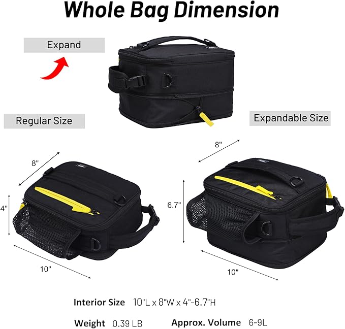 MIER Expandable Lunch Bag Insulated Lunch Box for Men to Work Travel Portable Lunchbox Bags with Shoulder Strap and Water Bottle Holder(Black/Yellow)