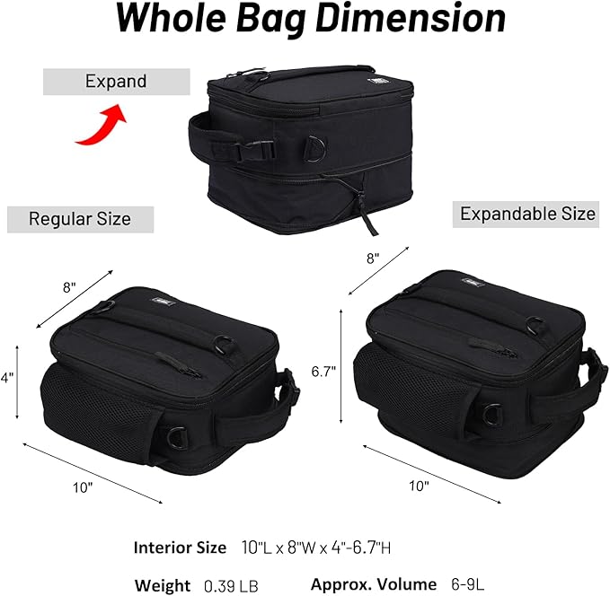 MIER Expandable Lunch Bag Insulated Lunch Box for Men to Work Travel Portable Lunchbox Bags with Shoulder Strap and Water Bottle Holder, Black