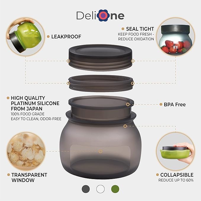 DeliOne Jars with Lids, Cookie Jar Set of 2, Leakproof, Airtight and Antioxidant, Suitable for Kitchen, Outdoor, Microwave, Freezer and Dishwasher Safe (Charcoal 34OZ)