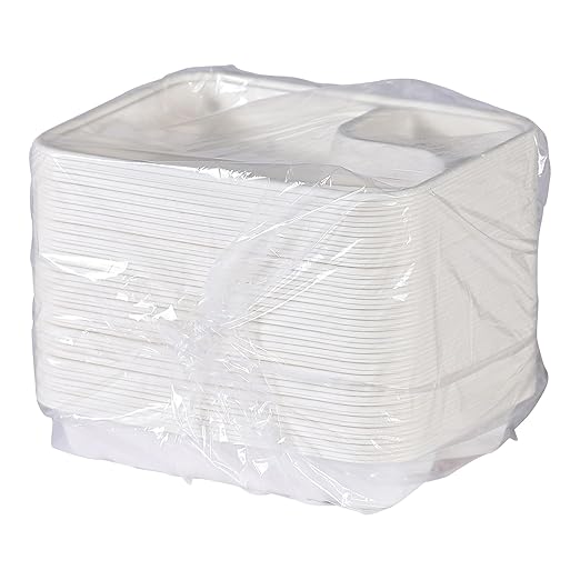 Eco-Products Compostable 6"x8" Disposable Nacho Tray, Case of 400, WorldView 2 Compartment Corner Sauce Dip Containers, Vanguard Renewable White Molded Fiber, No PFAS, ASTM Compliant, BPI-Certified