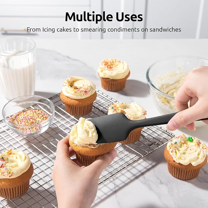 U-Taste 600ºF Heat Resistant Food Grade Silicone Spatula Set of 3, and 18/8 Stainless Steel Square Measuring Spoons Set of 8 (Black+Silver)