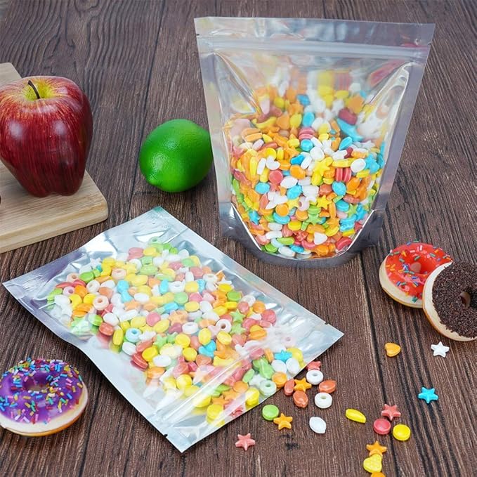 Vasdoo Reusable Aluminum Foil Stand Up Food Pouches Bags, Resealable Ziplock Mylar Bags for Food Storage (50 pcs, 5.5x7.5 inch)