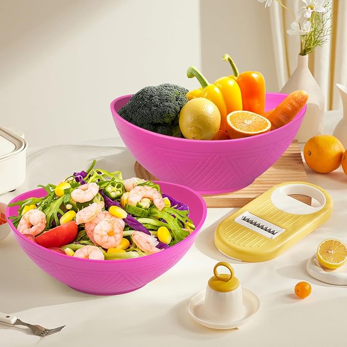 Homienly Large Bowls 60 OZ Wheat Straw Bowls Unbreakable Serving Bowls for Kitchen, Salad, Popcorn, Microwave and Dishwasher Safe Set of 2 - Pink
