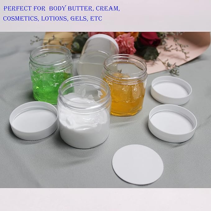 28 Pack 4 oz (120 ml) Plastic Jars with White Lids, Plastic Slime Jar/Containers with Lids, Storage Favor Jars/Empty Plastic Jars for Body Butter, Cosmetics, Scrub (Clear)