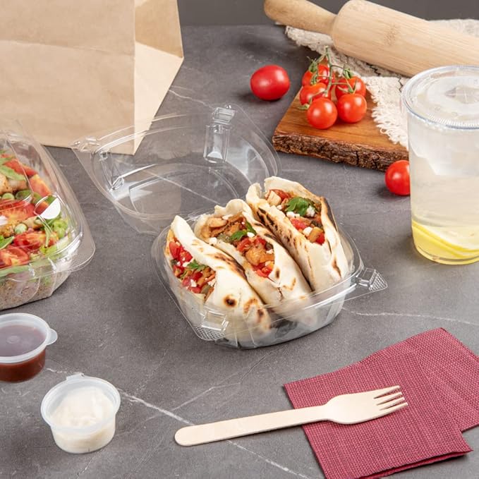 Restaurantware Thermo Tek 18.6 Ounce Clamshell Containers 100 Anti-Fog To Go Food Containers - Freezable Rectangle Clear Plastic Food Packaging Containers Disposable