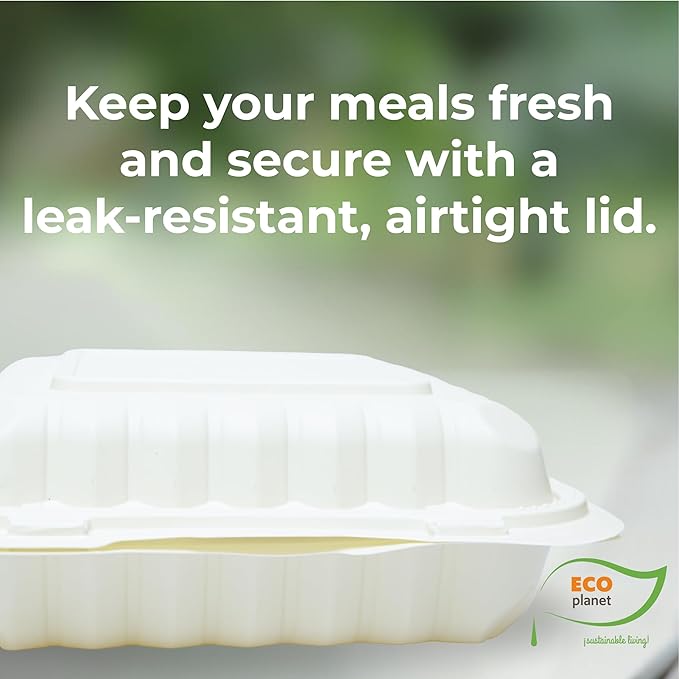 Compostable Food Containers with Lids | Durable, Biodegradable, and Eco-Friendly (50, Square P3)