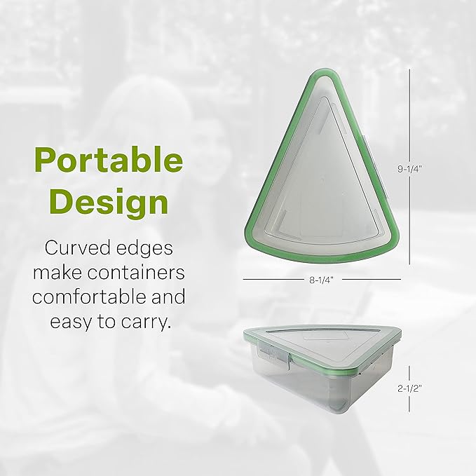 Pizza Slice To-Go Compartment Container, 9-1/4" X 8-1/4" X 2-1/2", Reusable, Microwave Safe, NSF Certified, Smoke/Green