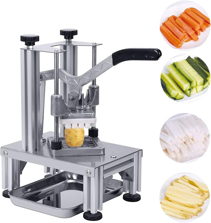 Commercial French Fries Cutter 1/4″ 3/8″ 6 Wedges 6 Wedges to Core Stainless Steel Blades Potato Slicer Fruit Chopper for Restaurant Home Kitchen Cutting, Sliver