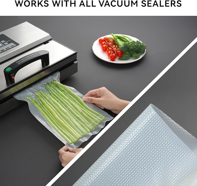 VestaEco Compostable Vacuum Sealer Bags, 8" x 12" 50 Count, Eco-Friendly, Heavy-Duty Food Storage Bags, BPA-Free, for Storage, Meal Prep or Sous Vide