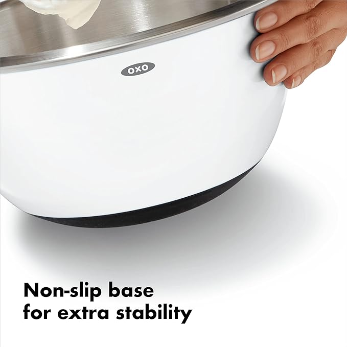 OXO Good Grips 3-Piece Stainless-Steel Mixing Bowl Set, White