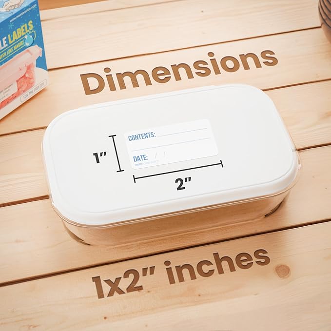 Mess Dissolvable Freezer - 500 Food Labels Stickers - Removable Labels for Food Containers - Kitchen Labels - Food Storage Labels 1x2in