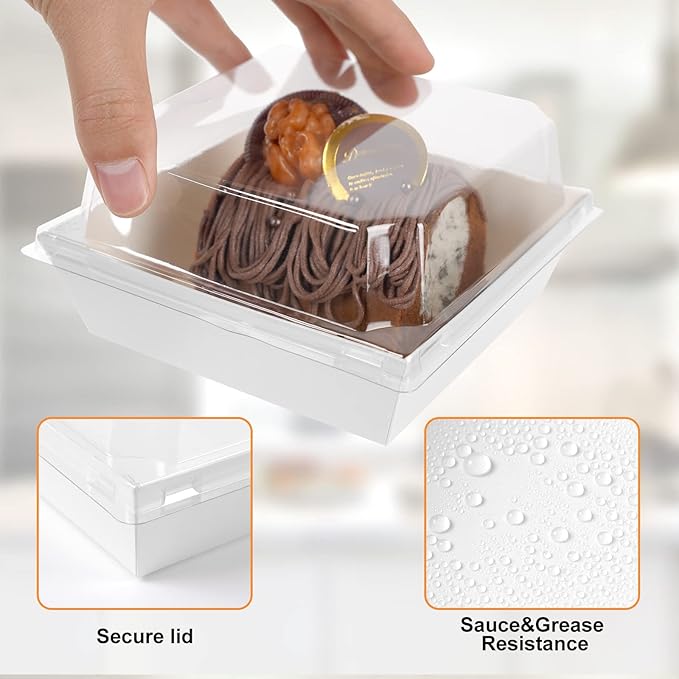 Kosotody 50 Pack Charcuterie Boxes with Clear Lids, 4 Inches White Oil-Proof Kraft Paper Food Containers Bakery Boxes for Sandwich, Cookies, Hot Cocoa, Cupcakes and Strawberries(White)