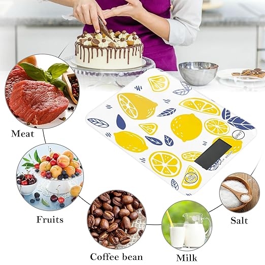 Food Scale Kitchen Digital Scale Food Ounces and Grams Dieting Baking Cooking Waterproof Glass Panels LCD Display,4 Units Scale Tare Function Lemon