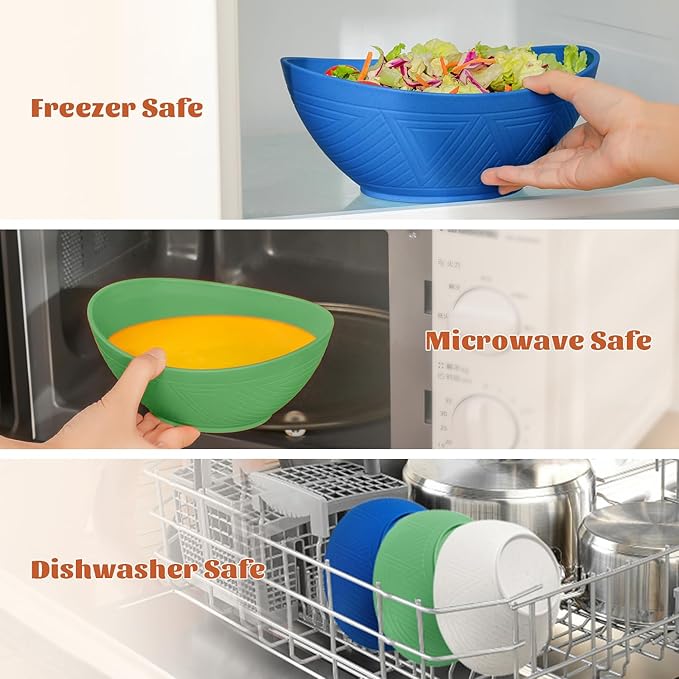 Homienly Wheat Straw Bowls Sets 6 Pieces, Wheat Straw Salad Bowls, Multi-Size Bowls for Kitchen, Camping, Mixing, Unbreakable Bowl Set for Salad, Snack,Cereal, Fruit, Microwave Safe (Island Theme)