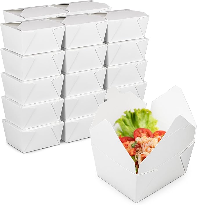 Fit Meal Prep 450 Pack 30 oz Paper Take Out Containers 5 x 4.2 x 2.5 - White Lunch Meal Food Boxes #1, Disposable Storage To Go Packaging, Microwave Safe, Leak Grease Resistant for Restaurant