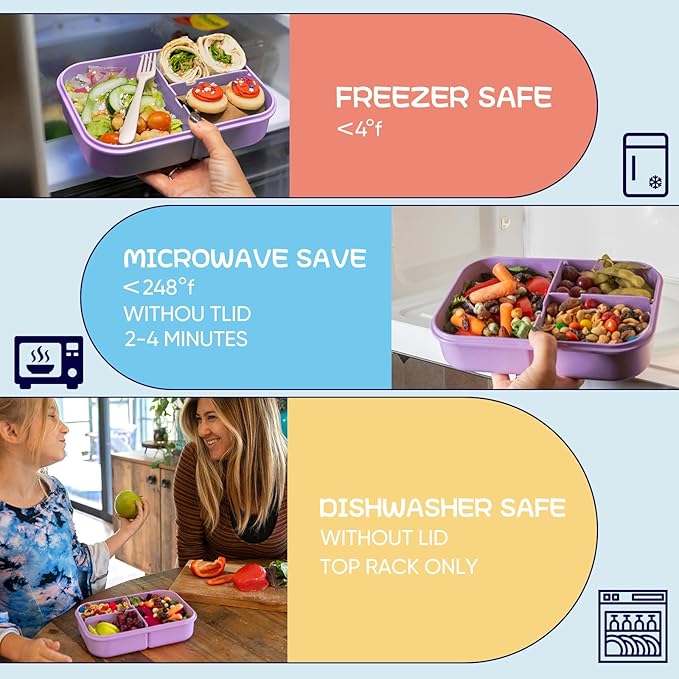 MISS BIG Bento Box for Kids, Leakproof Lunch Box, No BPAs & Chemical Dyes, M/W, D/W & Fridge Safe (1150ml Purple)