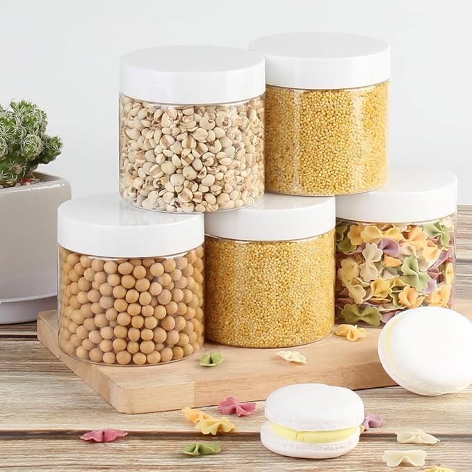 28 Pack 6 oz Plastic Slime Jars/Containers with White Lids, Plastic Jars with Lids, Storage Favor/Empty Wide-Mouth Jars for Body Butter, Cosmetics, Scrub