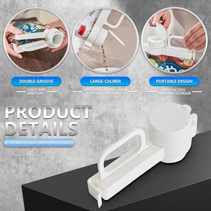 Bag Clips with Pour Spout, Spouts Reusable Plastic Cap Sealer Clips for All Food Storage (4 PCS)