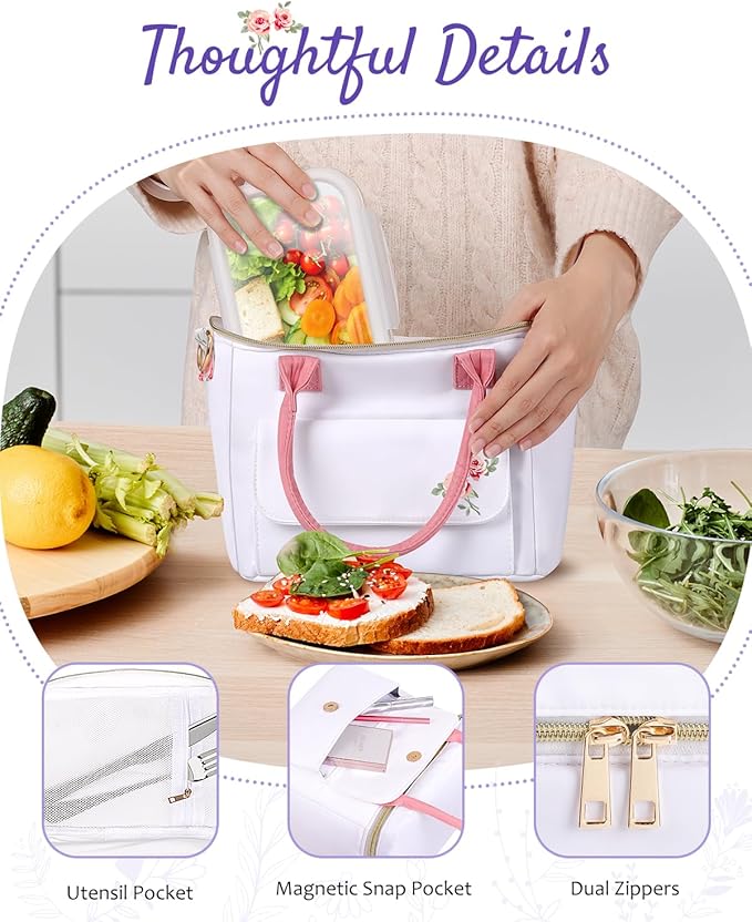 Small Insulated Lunch Bag Box Women - Leakproof Water-Repellent Lightweight Cooler with Removable Strap for Work Picnic - Teacher Mothers Day Christmas Birthday Gifts