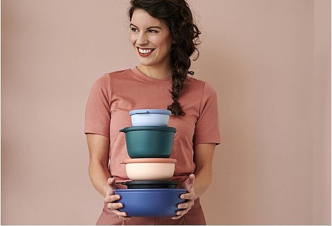 Mepal Cirqula 34oz/1,000ml Bowl Multi Food Storage & Serving Container with Transparent Lids | Perfect for Food Prep | Microwave & Dishwasher Safe | Nordic Sage | Made in Holland