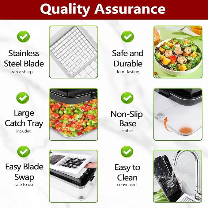 Vegetable Chopper, Onion Chopper Dicer, Mandoline Slicer, Food Chopper with Container, Vegetable Cutter for Salad Potato Carrot Garlic(2 Blades, Black White)