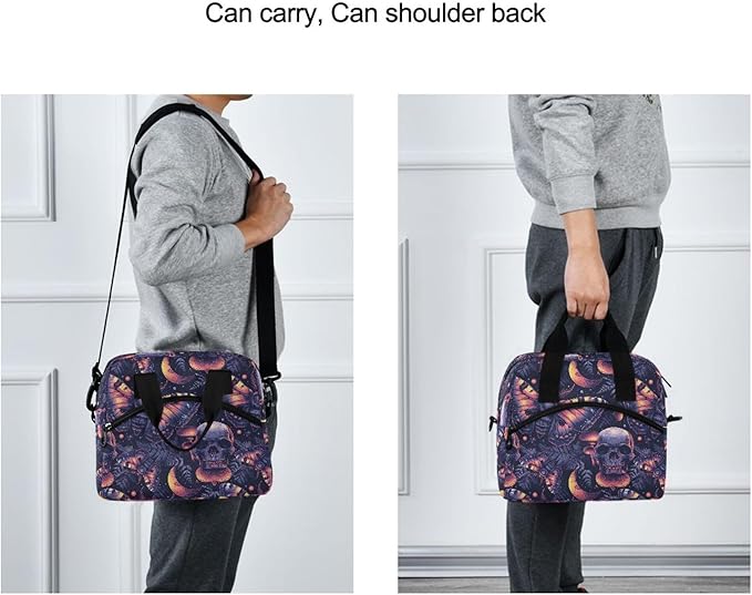MNSRUU Insulated Lunch Bag Gothic Skull Butterfly Women Men Fabric Dinner Tote Cooler Bag Reusable Leakproof Lunch Box with Adjustable Shoulder Handles Strap For Work School