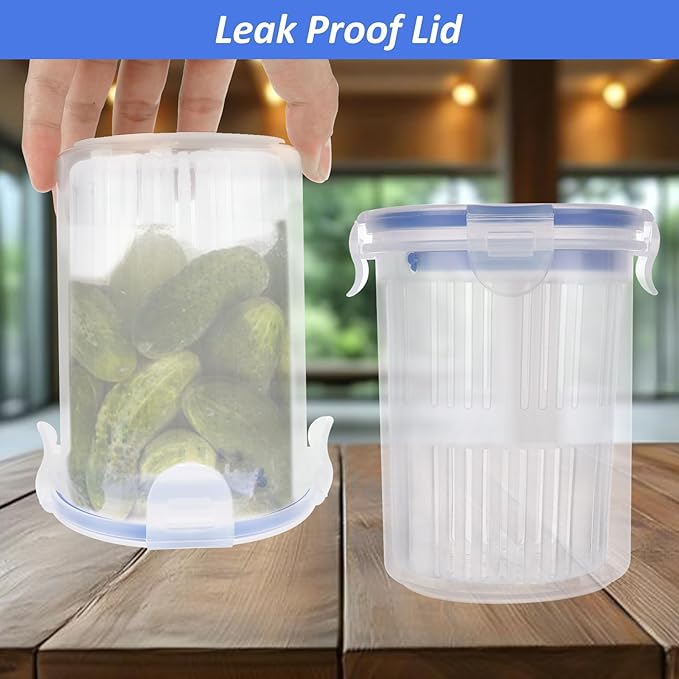CYEAH 6 Pcs Pickle Jar with Strainer Flip, 33 oz & 25 oz Pickle Jar Container with Leak Proof and Lock It Lid, Pickle Holder Keeper Lifter, Bucket of Pickles for Olive Jalapeno Juice Food Storage