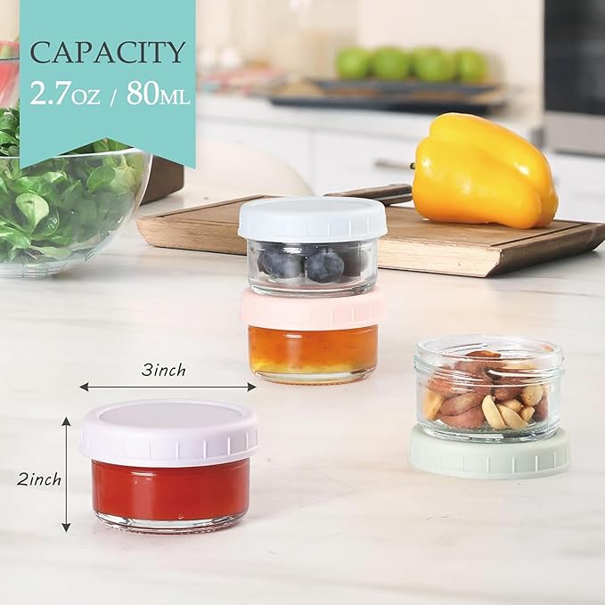10-Pack Salad Dressing Containers To Go, 2.7oz Glass Small Condiment with Lids, Dipping Sauce Cups Set,Leakproof Reusable for Lunch Box Work Trip