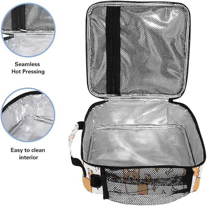 Pfrewn Corgi Dog Lunch Box Yellow Puppies Insulated Lunch Bag Cute Star Dogs Bone Reusable Cooler Meal Prep Bags Lunch Tote with Shoulder Strap for Office Adults School Kids Girls Boys Teens