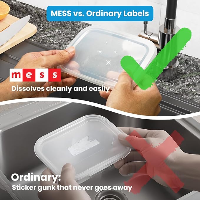 Mess Dissolvable Freezer - 500 Food Labels Stickers - Removable Labels for Food Containers - Kitchen Labels - Food Storage Labels 1x2in